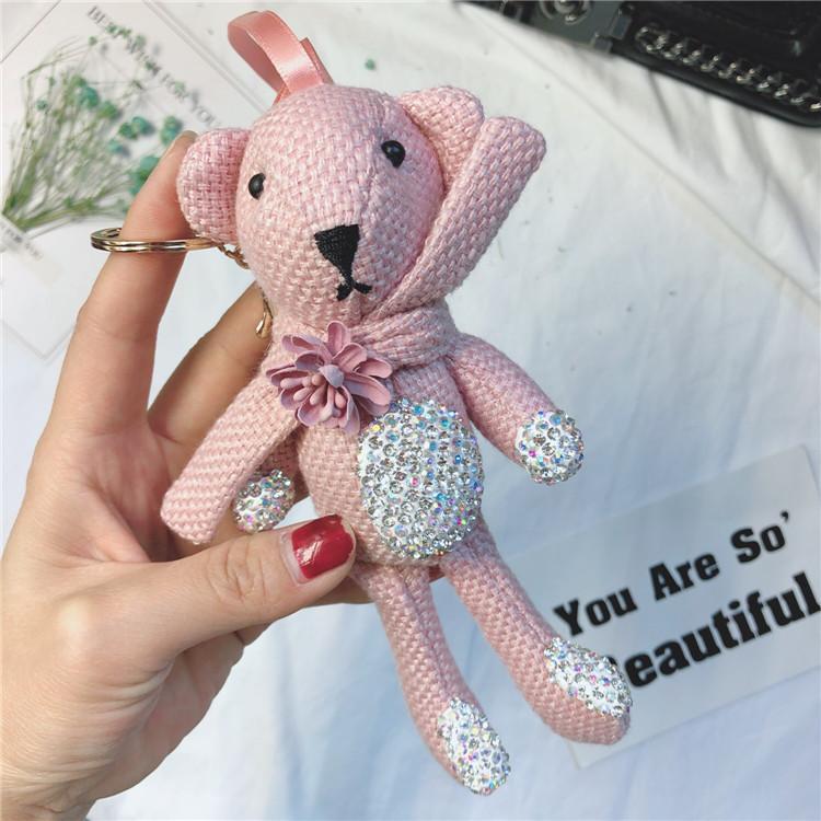

Keychain Cute Bear With Rhinestone Decoration For Women Car Key Pendant Chain StyleA