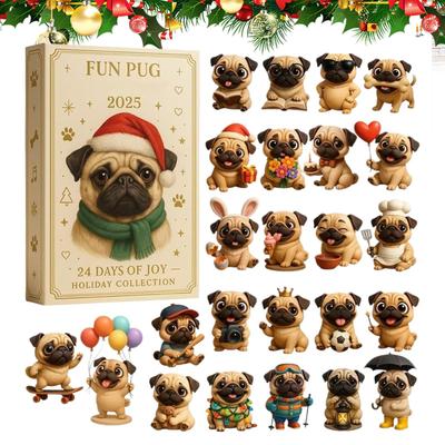 Pug Christmas Advent 24 Days 2D Acrylic Dog Christmas Decorations Pug Tree Ornament Countdown Calendar For Home Kids Adults Dog
