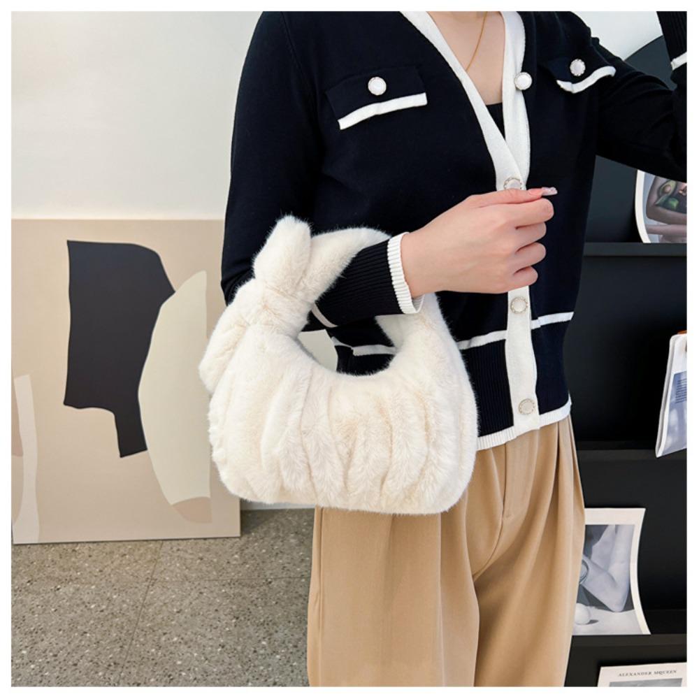 

Winter new Japanese cute plush women s bag solid color pleated rabbit ear portable small bag 25*11*16*22