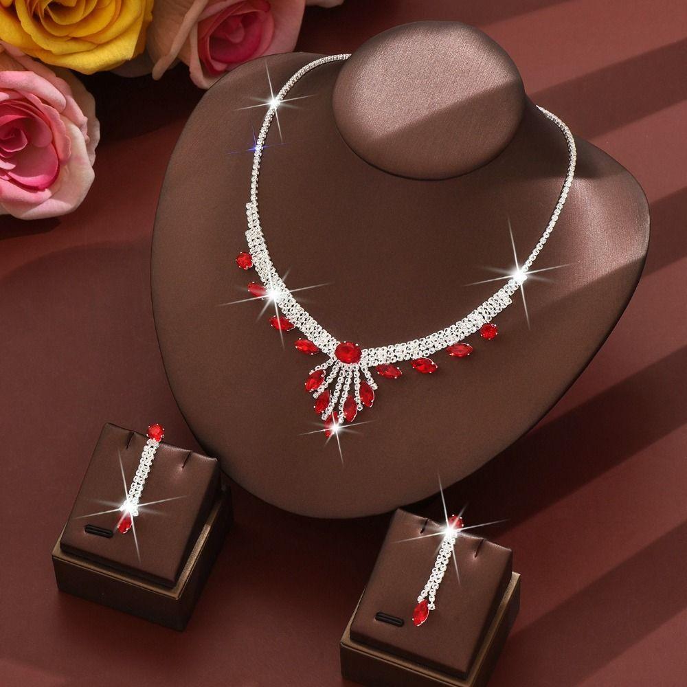 Fashion Stud Earrings Collarbone Chain Set Rhinestones Inlaid Bridal Wedding Jewelry  Engagements