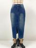 High Waist Washed Denim Slit Skirt - Slim Fit, Mid-length Retro Style for Women