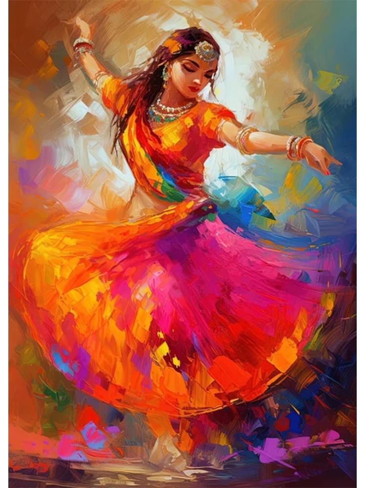 Retro tradiționale indiene dansuri populare femei indiene frumoase 5D Diy pictură cu diamante imagine de perete pentru decorarea camerei