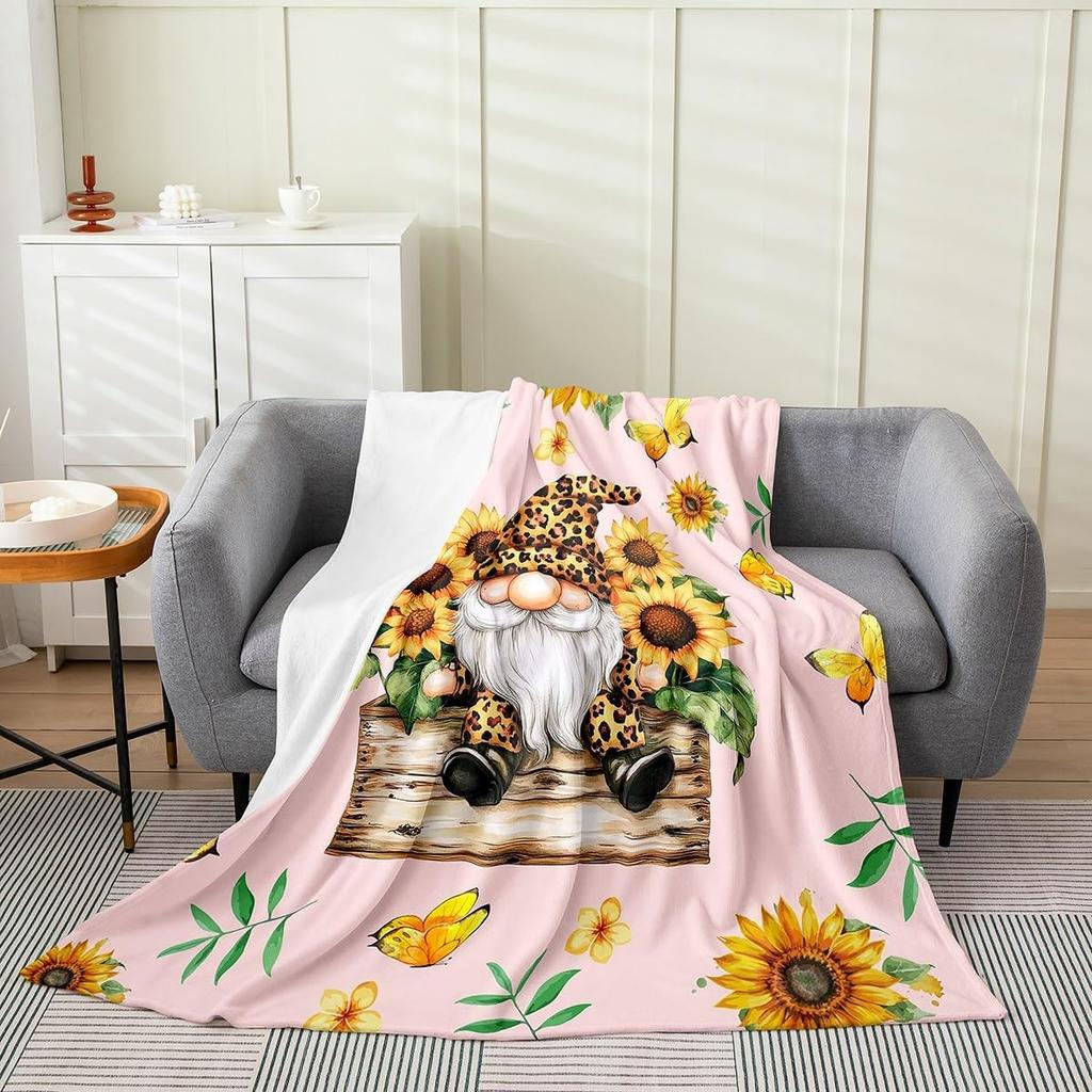 Cartoon Gnomes Fleece Blanket,Dwarf Throw Blanket Twin Sofa Bed Couch Decor,Colorful Stars Bed Blanket Lightweight,Watercolor