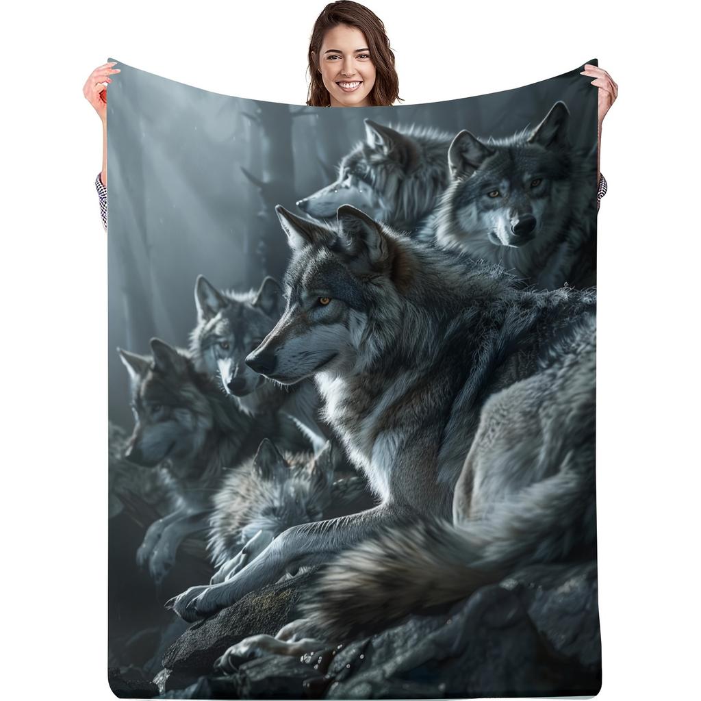 Wolf Pack Digital Printing Throw Blanket - Cool Wildlife Pattern Soft Lightweight Accent for Friends Gift Sofa Bed Travel Office