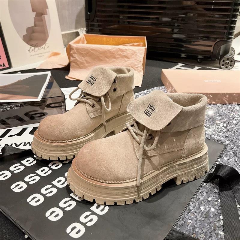 Internet celebrities with the same lace-up Martin boots popular letter flip thick-soled versatile niche two wear muffin locomotive boots women's boots