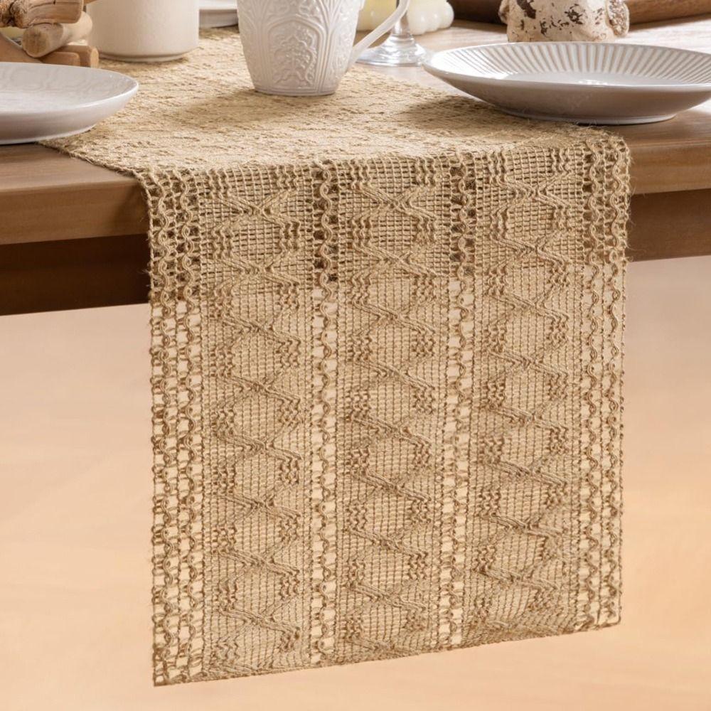 

Rustic Style Boho Table Runner Ramie Dining Table Decoration Household Table Cloth Farmhouse 30*183cm-Style B