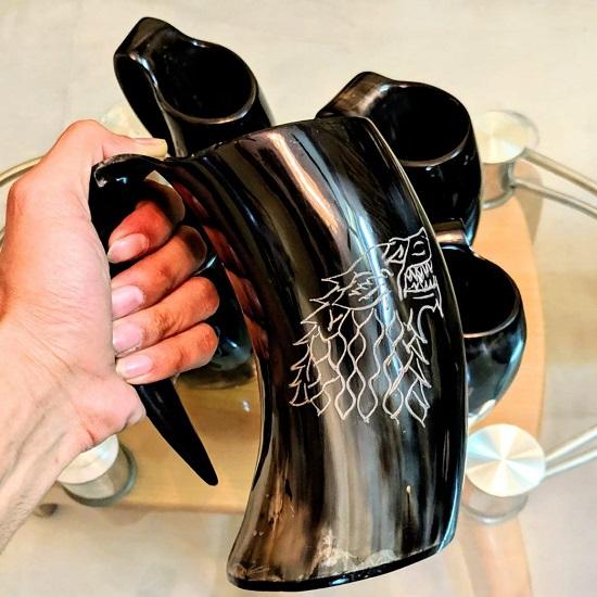 Vikings Beer Horn Mug, Handcrafted Wine Mug, Set of 5 Bar Mugs, Groomsman Gift, Buffalo Horn, Handmade Mugs, Gift for Husband, Valentines Day Gift