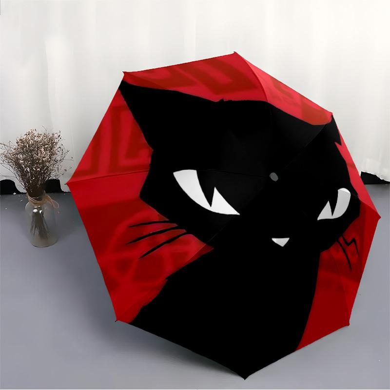 1 Stück Katze Rot Automatisches Öffnen/Schließen Regenschirm Kompakter Faltregenschirm, Ganzjahres-Tragbarer Regenschirm für Damen/Herren F1124261