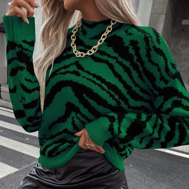 Casual Loose Knitted Leopard Print Pullovers Autumn Winter Women's Sweater New O-neck Full Sleeve Pullover