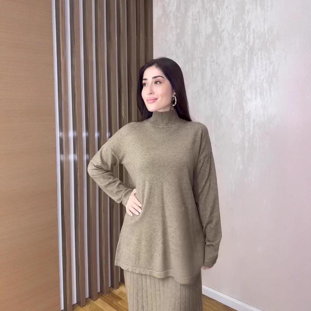 2025 Autumn Women's High Neck Long Sleeve Knit Sweater Dress
