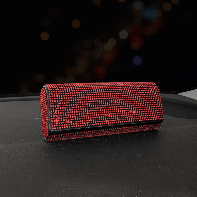 

Универсальный автомобильный футляр для очков 16 см, коробка для хранения солнцезащитных очков, блестящий держатель для очков со стразами, авто... красный