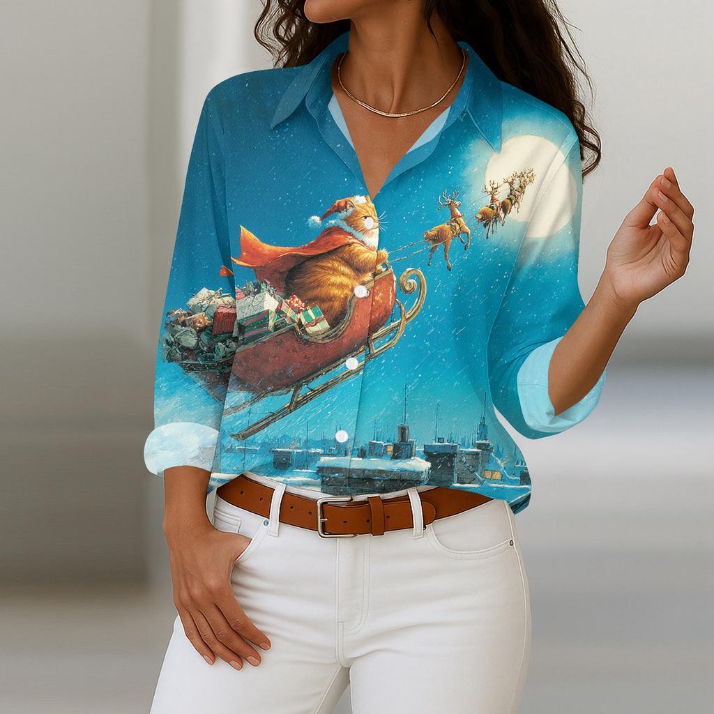 Dameskjorte med blomsterprintknapper, langermet avslappet vanlig skjorte bluser avslappet plussstørrelse basic topper