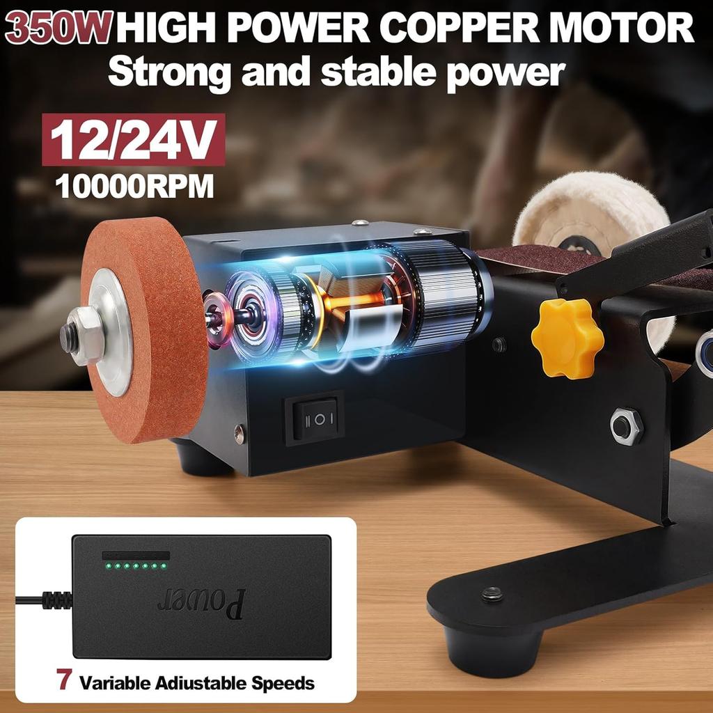 Stand Belt Sander, 350W Stationary Grinder Adjustable Angle Micro Electric Belt Sander with 10-piece sanding belts