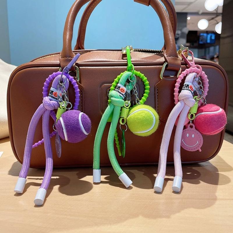 Smile Tennis Keychain For Backpack Decoration And Female Gift With Practical Nylon Rope Bags Pendant Bag Accesories
