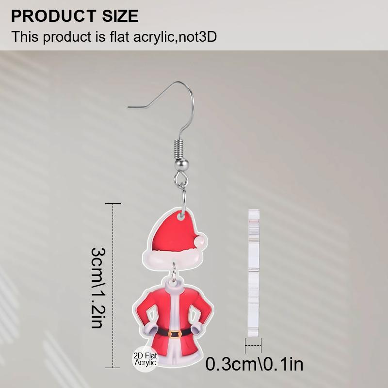 2D Flat Santa Claus Clothes Dangling Earrings, Lightweight Acrylic Material, Ideal for Party Gifts, Jewelry, and Christmas Gifts.