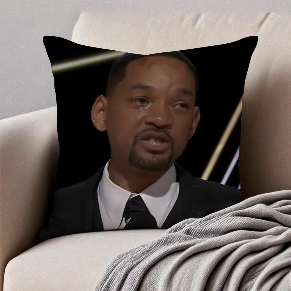 WWill SSmith meme Cushion Cover Pillowcase Antidustmite Invisible Zipper Short Plush Sofa Cushion