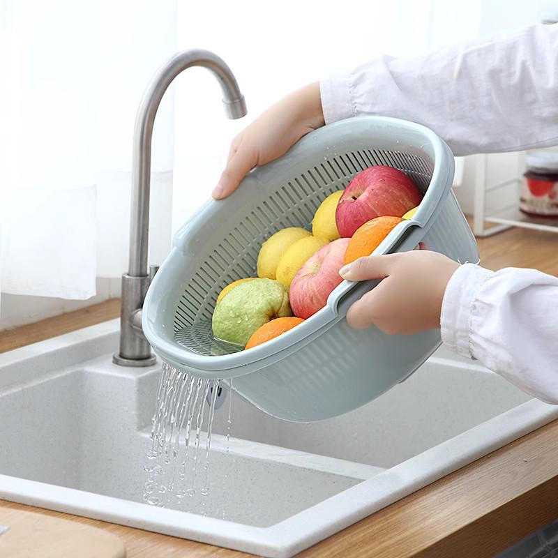 Double-Layer Plastic Drain Basket: Enlarged Kitchen Basin & Fruit Plate