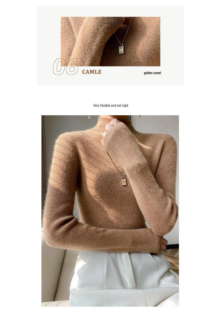 Korean Style Slim Fit Ribbed Knit Sweater - Women's Long Sleeve Half High Collar