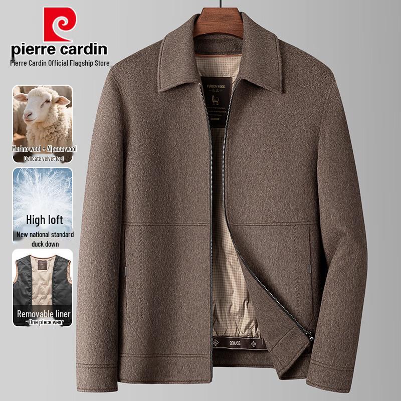 Pierre Cardin Men's Wool-Blend Detachable Down Liner Short Overcoat
