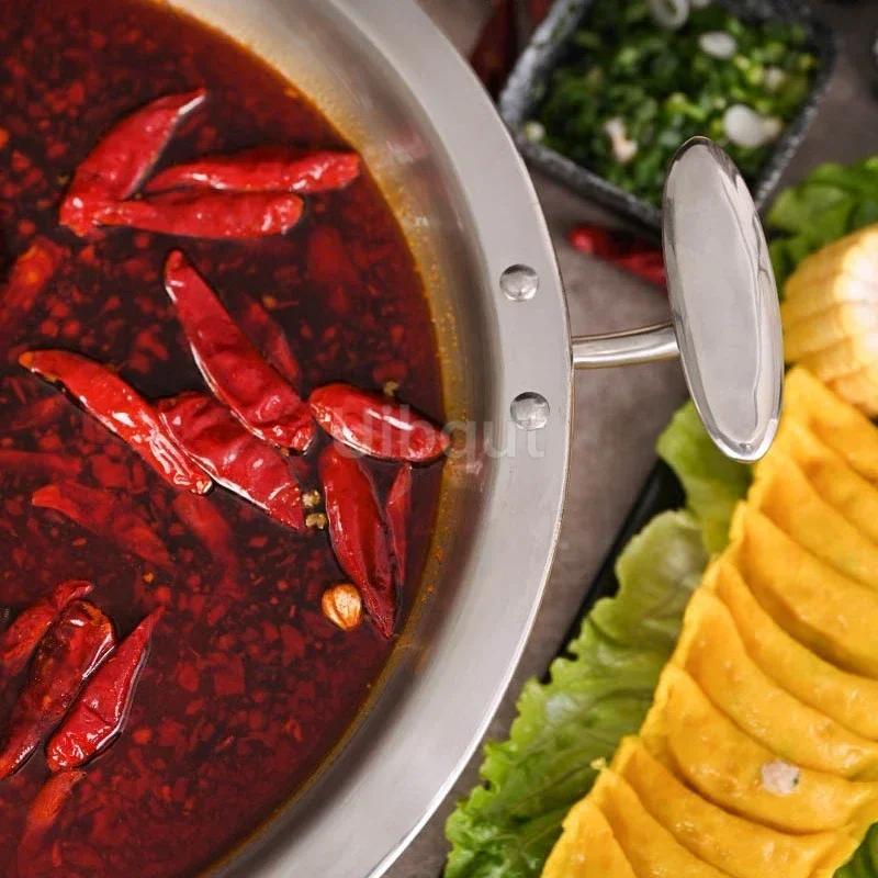 Thickened 304 Stainless Steel Hotpot Cauldron Commercial Three-layer Steel Hotpot Flat Bottomed Induction Cooker Hotpot