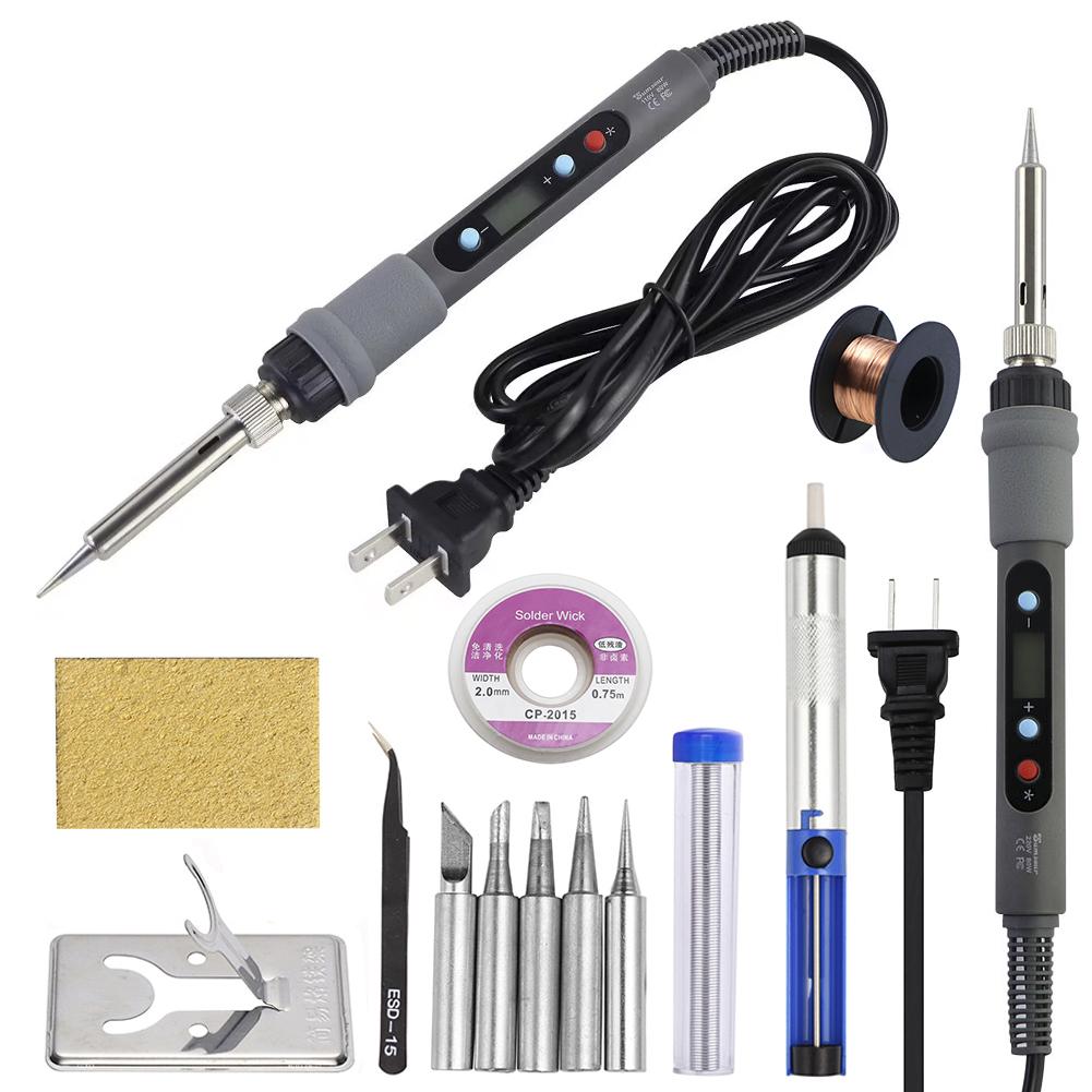 80W Soldering Iron LCD Digital Display Temperature Adjustable 220V EU Electric Solder Iron Set Welding Rework Station Repair Kit