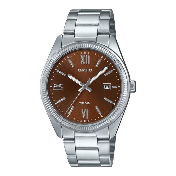 Casio Montre classique pour hommes - Fond marron avec dateur - Etanche 50 m