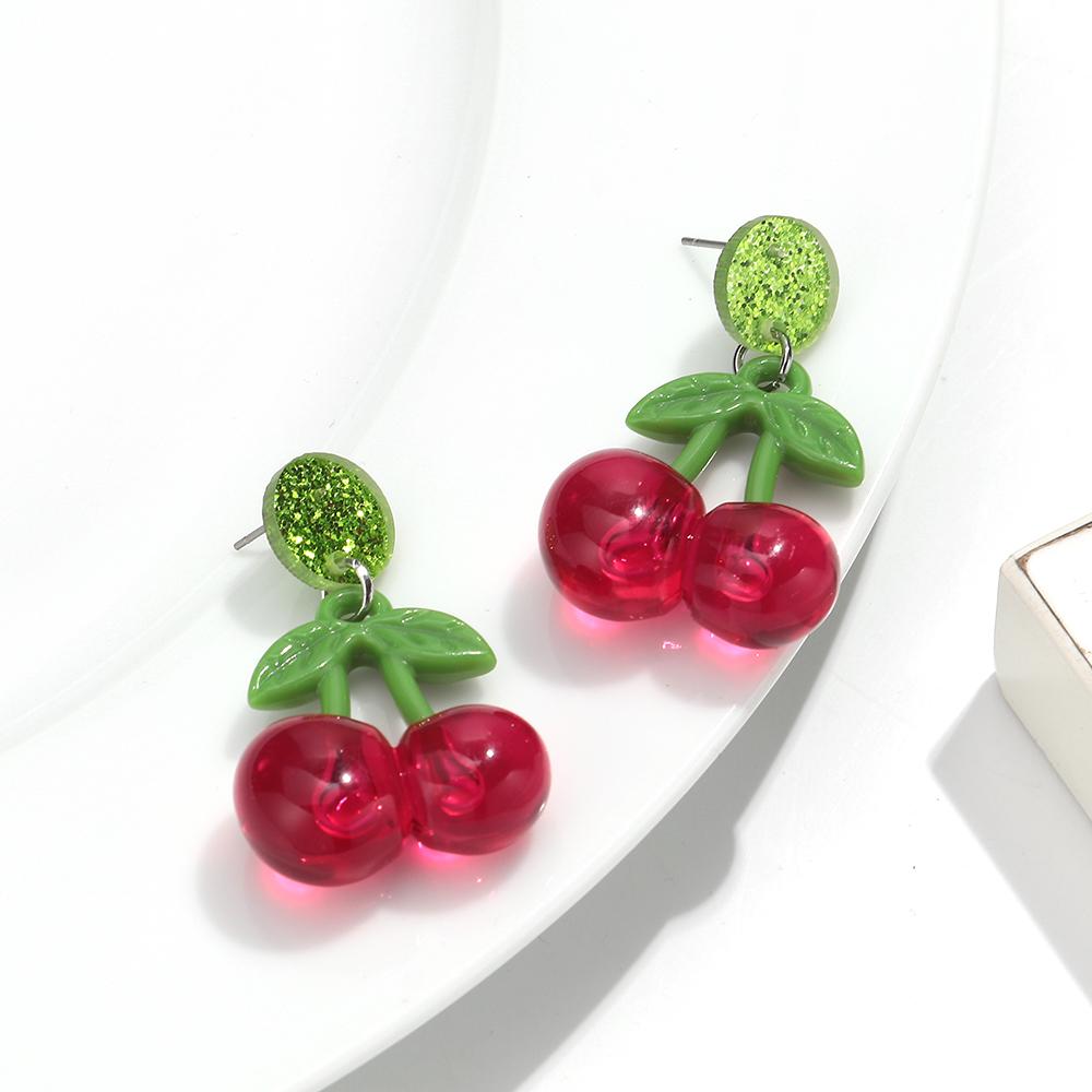 Trendy Acrylic Red Cherry Women's Earrings Cute Fashion Transparent Fruit Drop Earring Sweet Jewelry Birthday Gift