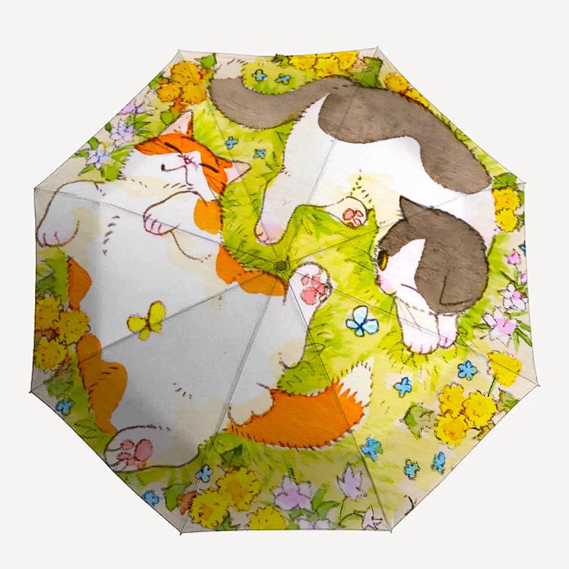 1 Stück Katzen, BlumenAutomatisches Öffnen/Schließen Faltbarer Regenschirm, Kompakter Tragbarer Reise-Regenschirm, Perfekt für Geburtstag/Feiertage, Niedlicher Regenschirm y018