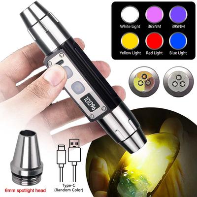 Latarka LED 4 w 1 Biała Żółta UV 365nm/395nm LCD Ładowanie USB Biżuteria Kamień Jadeit Plamy Zwierząt Domowych Marker Ruda Pieniądze Światło Skorpiona