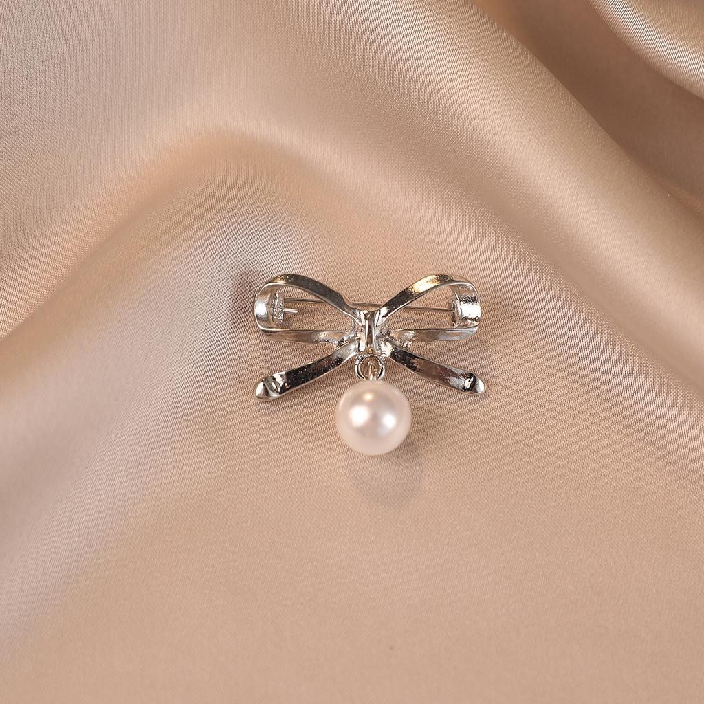 Pearl Bow Anti-glare Brooch, High-end Diamond-encrusted Brooch, Corsage Collar Pin