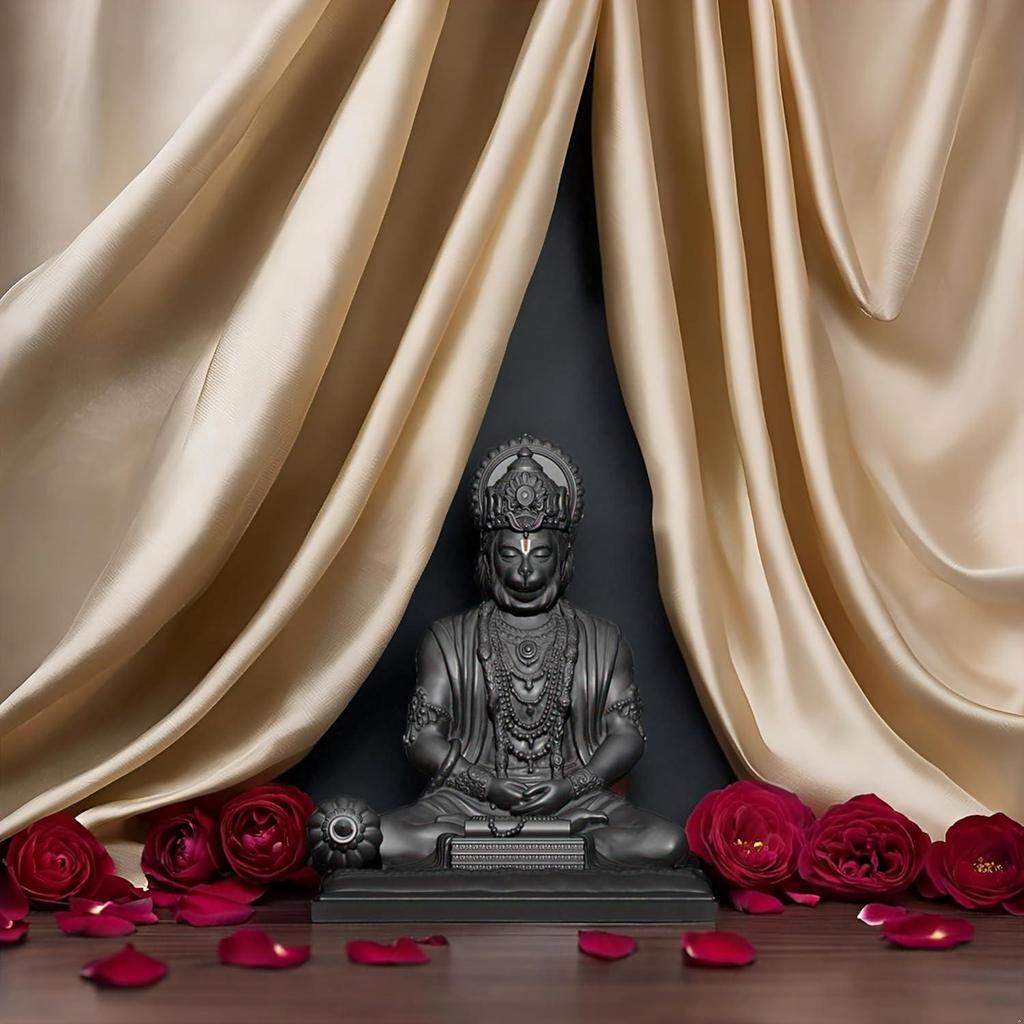 Black Hanuman Ji Idol Statue for Car Dashboard - Divine Bajrangbali Murti, Perfect Hindu God Gift Item and Home Puja Decoration