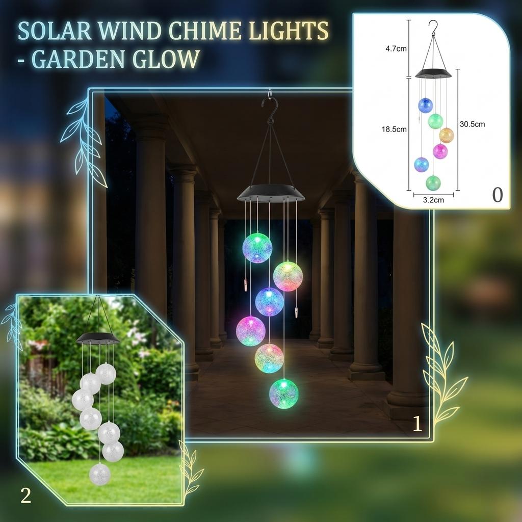 Outdoor Wind Chime Hanging Light with Spherical Beads Garden Patio Decorative Landscape Lighting for Porch Balcony Yard