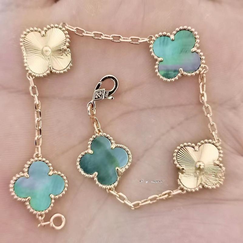 Exquisite Four-leaf Clover Bracelet for Women Five-flower Bracelet Double-sided Natural White Mother-of-pearl and Carnelian Bracelet