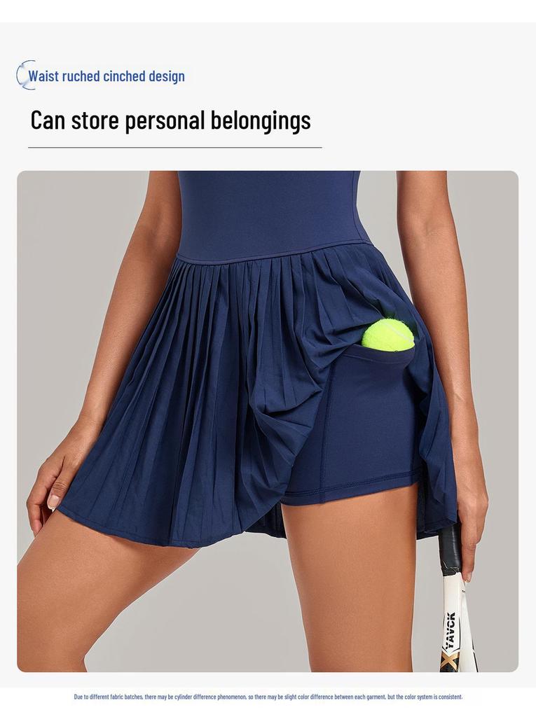 Women's Pleated Two-Piece Yoga Dress for Running, Sports, and Tennis - Anti-Exposure Skirt 3961
