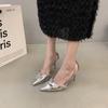 New Style High Heels Sandals Women Summer Punk Goth Pointed Toe Party Shoes Woman Metallic Thin Heeled Dress Pumps Ladies 2025