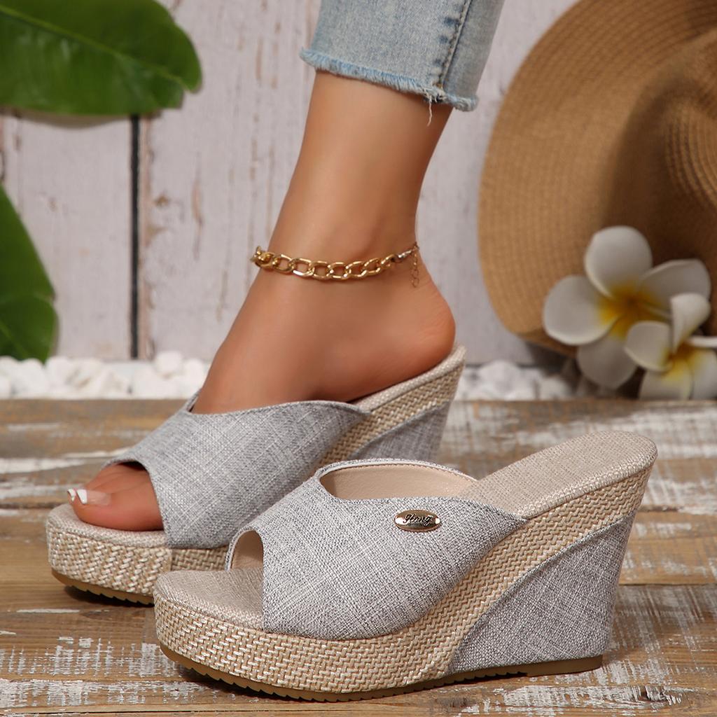 Women Wedge Slippers 2025 Summer Peep-Toe Shoes Woman High-Heeled Platform Slides Women Casual Wedges for Women High Sandals