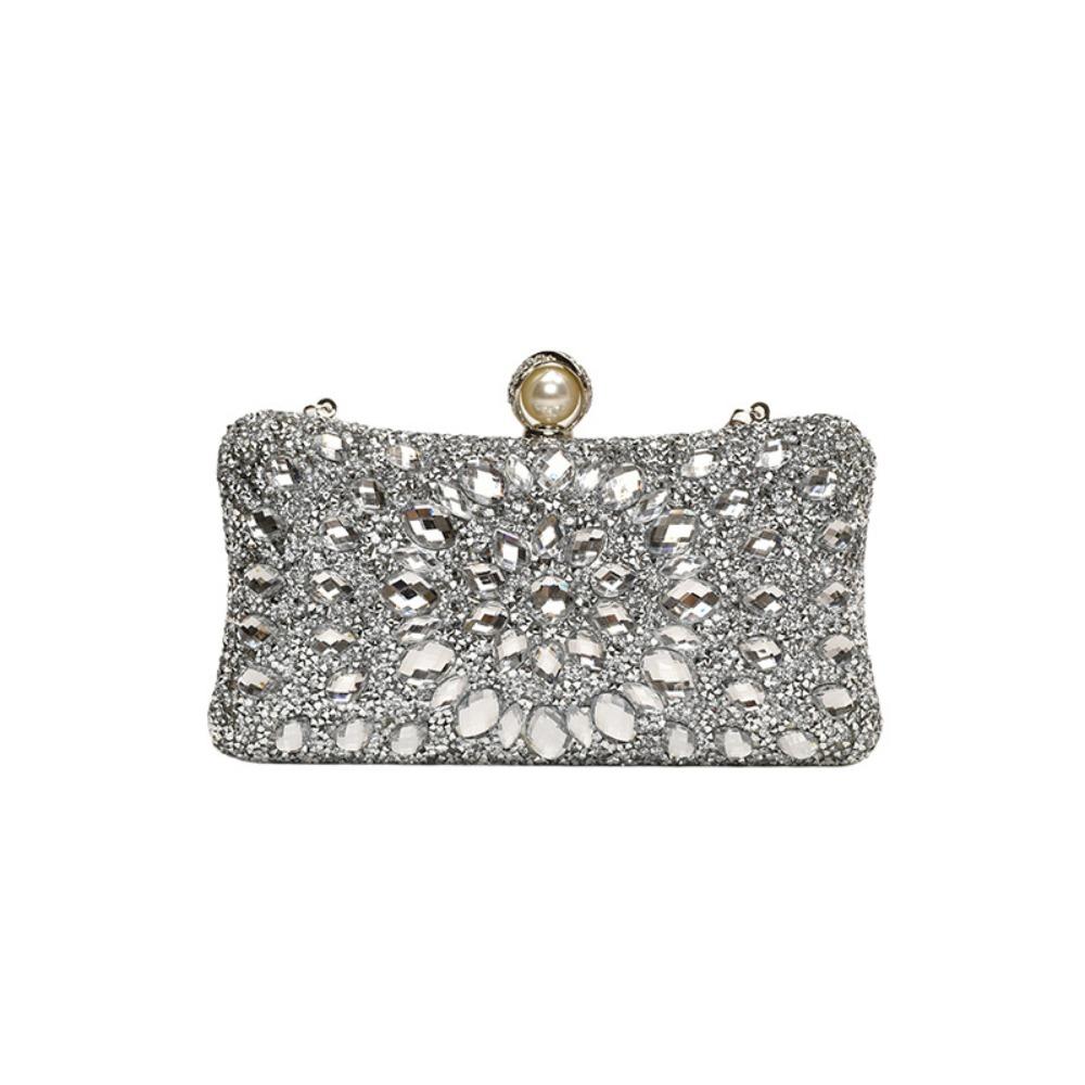 Shiny Evening Banquet Bag Crystal Sequin Bling Colorful Rhinestone Shoulder Bag Clutch Bag Pearl Chain Crossbody Bag Wedding