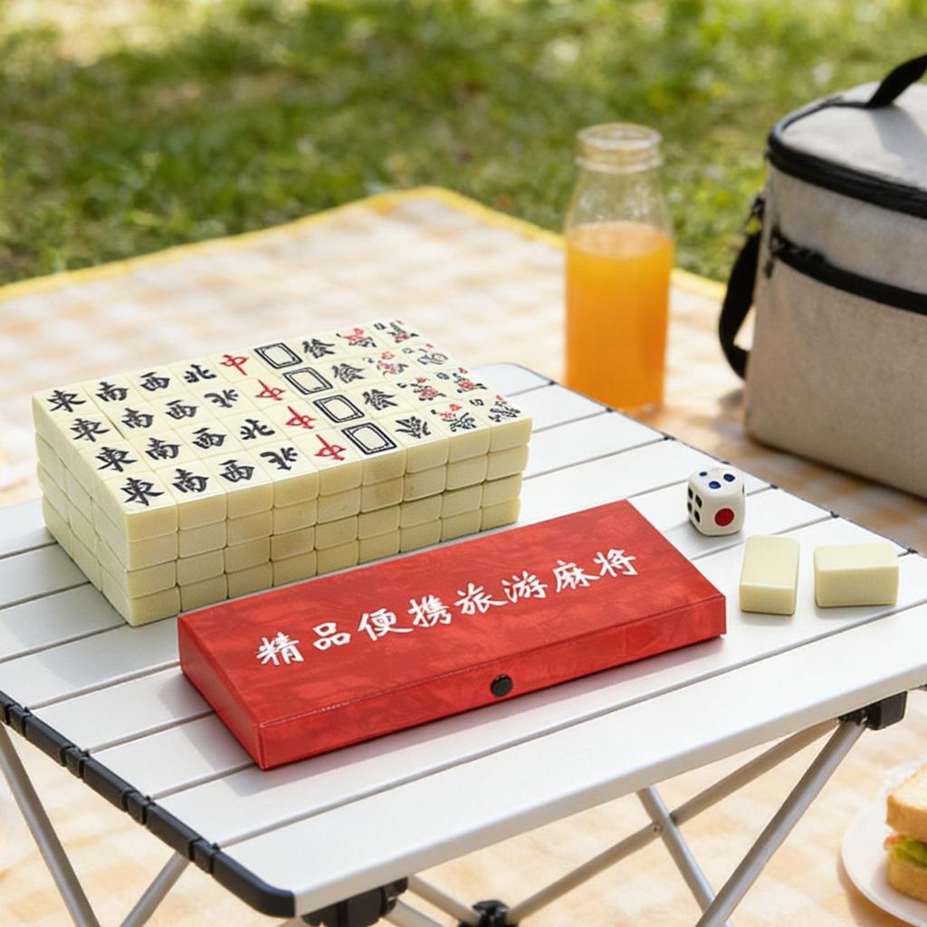 Portable Travel Mahjong Set 144 Sheets Classic Tiles Games Chinese Mahjong Game Set for Travel Party Boys and Girls Adults Kids