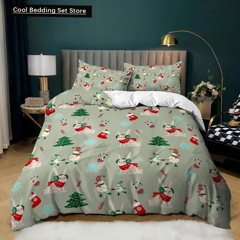 Christmas Duvet Cover Set Winter Snowman Santa Claus Christmas Stocking Bedding Set Double Queen King Size Polyester Qulit Cover