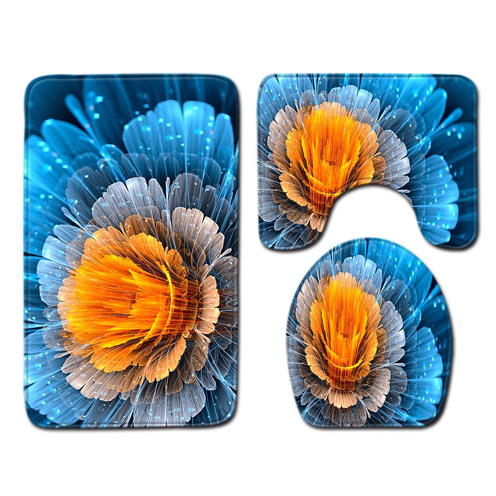 Cool Flower Pattern Bathroom Floor Mat Toilet Three-Piece Set