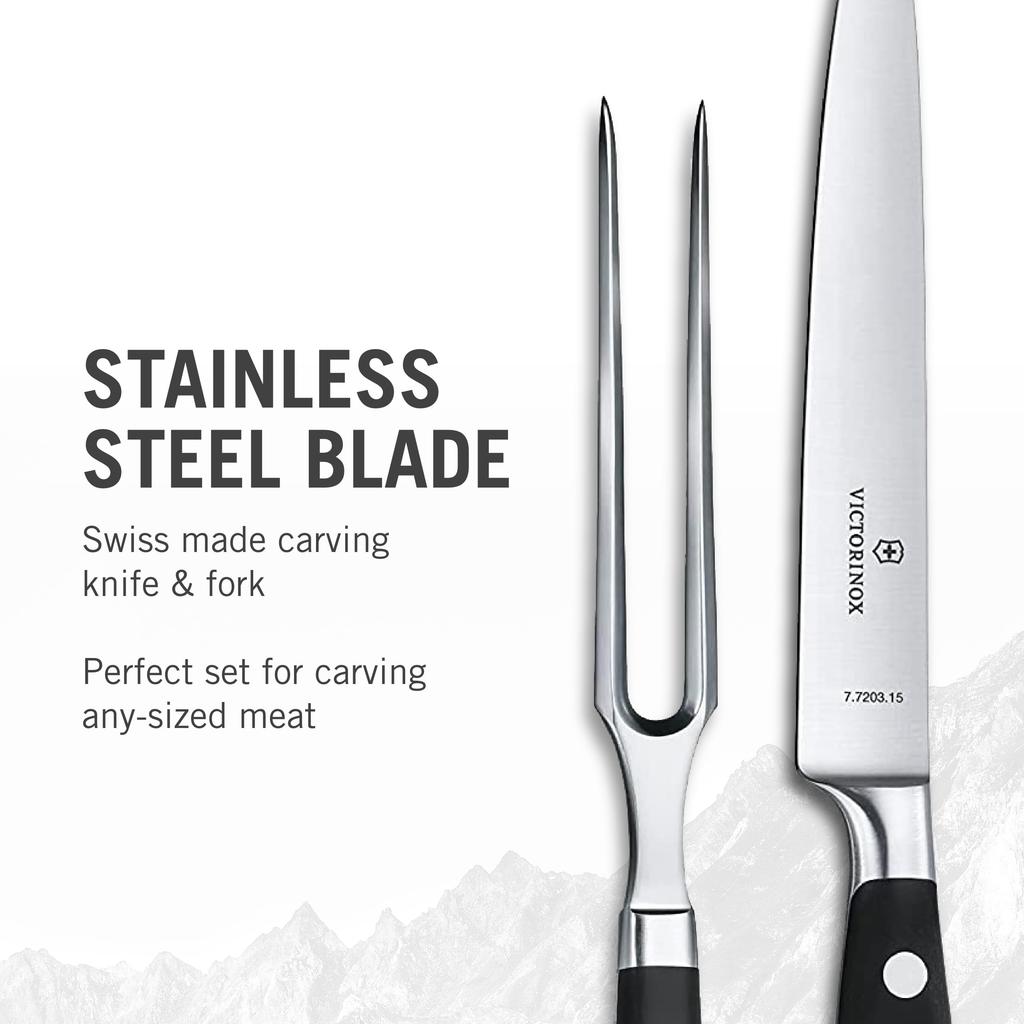 VICTORINOX Carving Knife and Fork Knives for BBQ and Steak Grand Set, Set, Black, Professional-Grade Grilling, Maître, Forged, 7.7243.2