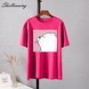 Shellsuning Summer Cute Printed Cotton T Shirt Women Loose Short Sleeve Trend Tees Female Casual Streetwear All-match Basic Tops