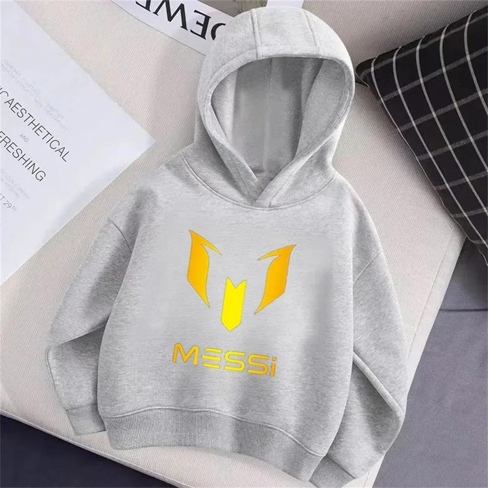 Autumn Winter Cartoon Messi Printed Children Hoodies Long Sleeve Casual Fashion Boy's Girl's Pullover Sports Kid Sweatshrts Coat