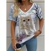 Women's summer casual V-neck short-sleeved T-shirt, with fashionable 3D print, suitable for outings or at home