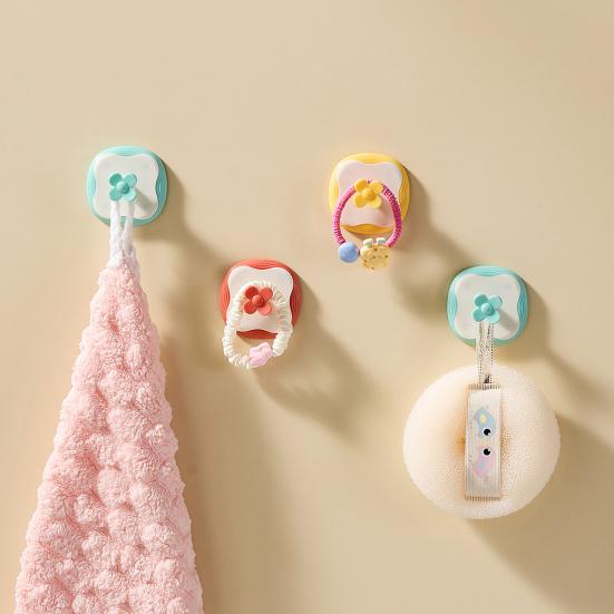 3Pcs Flower Adhesive Hooks Waterproof Bathroom Towel Hook Cute Wall Hook for Kitchen Utensils Bedroom Clothes Entryway Keys Storage