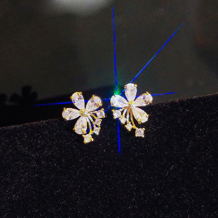 Серьги-клипсы с цирконами в морском стиле, Весенние серьги, Серьги-гвоздики со свежими цветами, Без прокола, Универсальные серьги для женщин