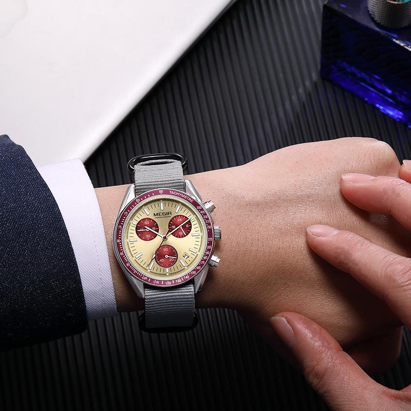 MEGIR 2247 Herren Luxus Quarz Uhr Leinengewebe Armband Chronograph Lebenswasserdicht Kalender Freizeit Mode Herrenuhr Geschenk