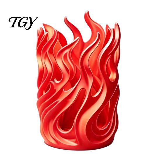 Desk Pen Organizer Flame Shape Holder, 3D Printed Hollow Pencil Cup, Modern Home Office Decor Decorative Desktop for Makeup Brush, Office, School