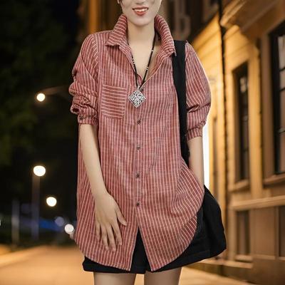 DIMANAF 2025 Spring Shirt Long Sleeve Women Blouse Fashion Stripe Tops Loose New
