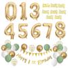 28 Pcs Birthday Decoration Set Foil Balloon Green Gold White Birthday Decorations Happy Birthday Banner, Balloons, Pennants Kit